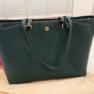 Tory Burch Robinson  Green Leather Tote Bag